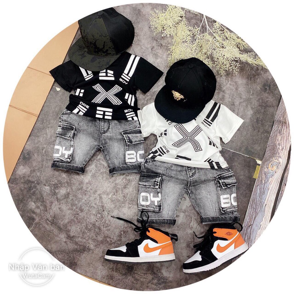 Bộ X phối quần Jeans khỏe khoắn độc lạ cho bé trai bé gái - BXQJ