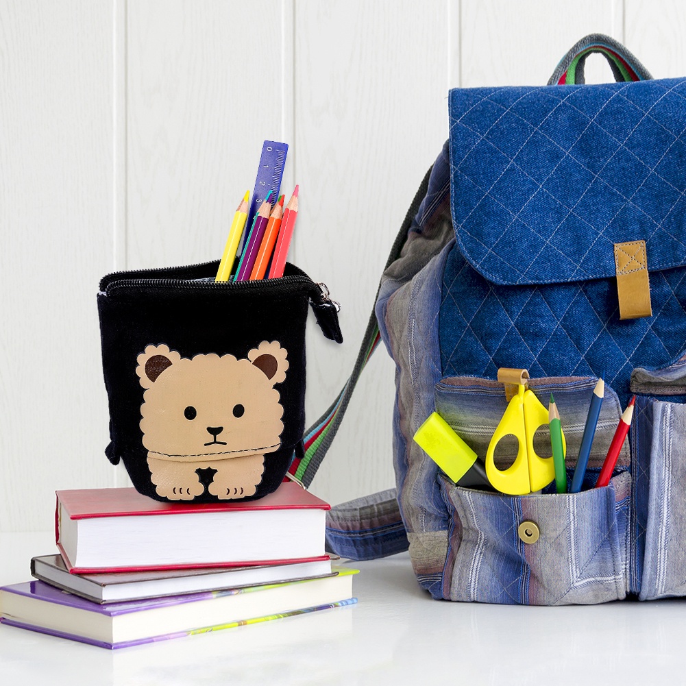 Hw Túi Đựng Bút Bằng Vải Canvas Có Khóa Kéo In Họa Tiết Hoạt Hình Dễ Thương