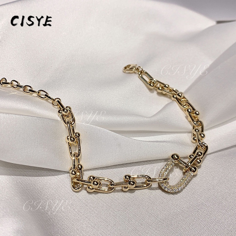 Vòng tay kim loại mặt chữ U đính đá 1 tặng 1 thời trang