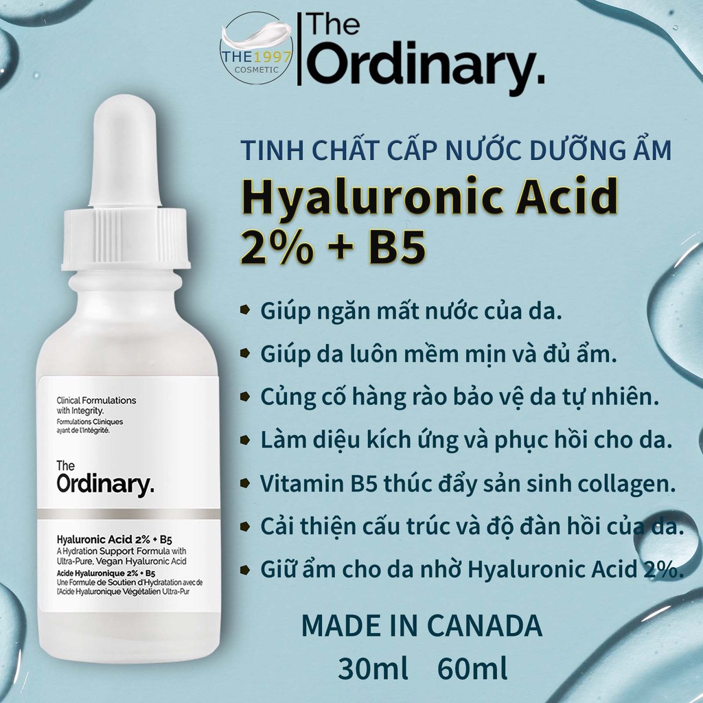 Cấp nước, phục hồi da The Ordinary Hyaluronic Acid 2% + B5 30ml