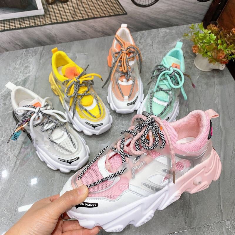 FREE SHIP giày thể thao nữ phối màu 2 dây đốm tròn độn đế 5cm cực xinh | BigBuy360 - bigbuy360.vn