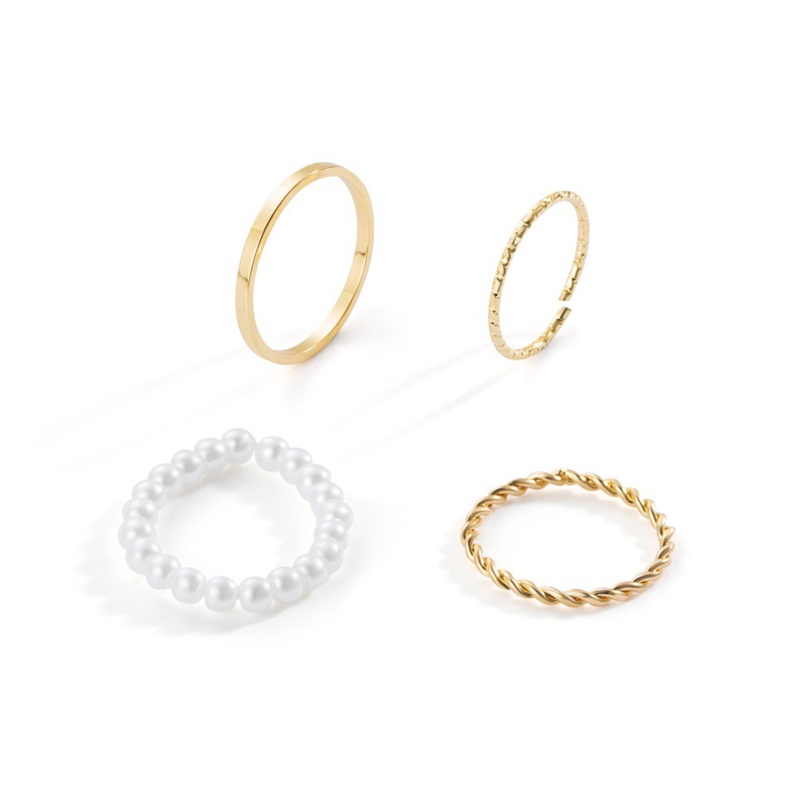 Set 4 Nhẫn Midi Dạng Hở Xếp Chồng Lên Nhau Đính Hạt Ngọc Trai Đơn Giản