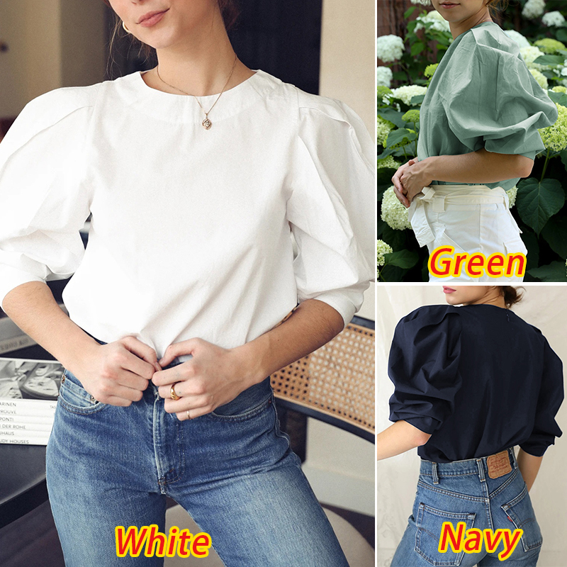 Áo Kiểu ZANZEA Tay Phồng Cổ Tròn Thời Trang Dành Cho Nữ