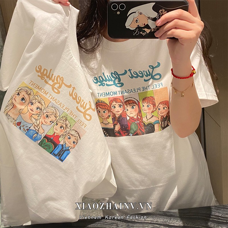Xiaozhainv Áo Thun Tay Ngắn Dáng Rộng In Họa Tiết Phong Cách Thời Trang Hàn Quốc Cho Nữ