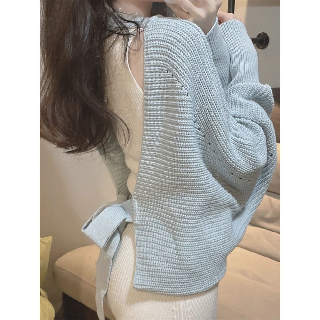 Bộ áo khoác cardigan tay dài + đầm 2 dây dệt kim phong cách thu đông mới