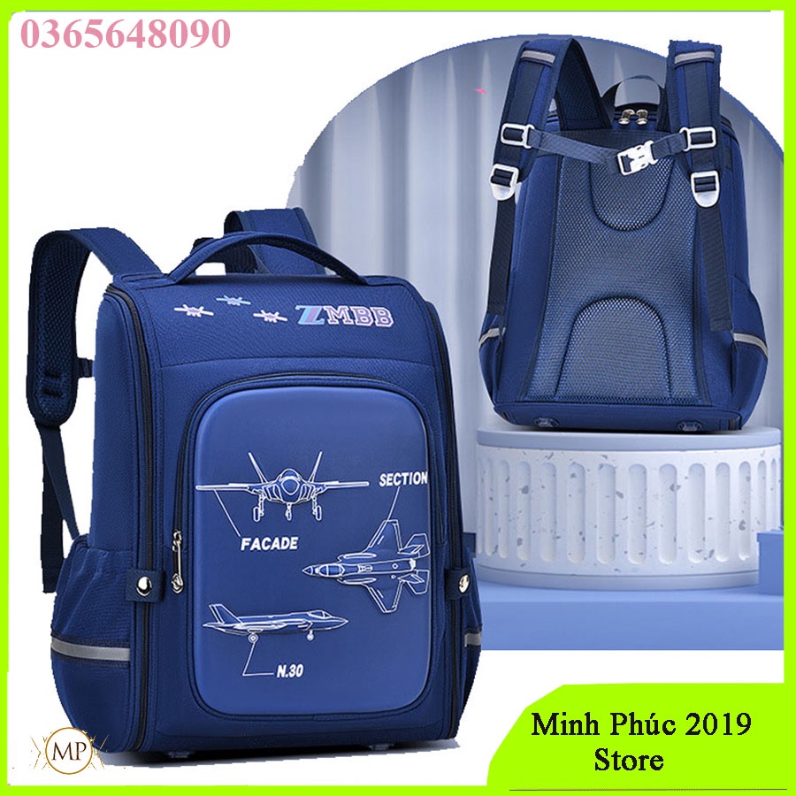 Balo học sinh cấp 1 cấp 2 chống gù lưng chống thấm nước - Cặp sách form hộp siêu bền có phản quang ban đêm an toàn