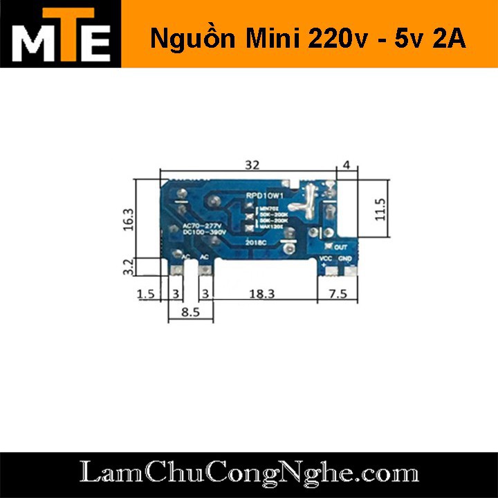 Mới! Mạch nguồn siêu mini 220V - 5V 2A 1 hàng chân - Module nguồn hạ áp cực nhỏ gọn thích hợp cho các dự án IOT