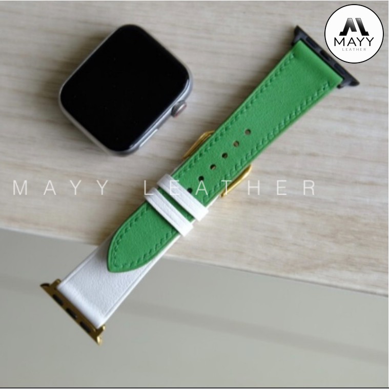 Dây Đồng Hồ Apple Watch Da Bê Swift Mix Màu Xanh Lá Và Trắng
