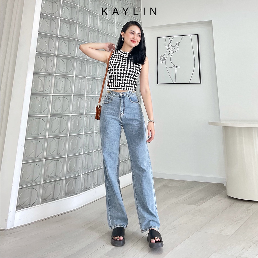 Quần jean nữ dáng suông phối xích vàng KAYLIN - N1688