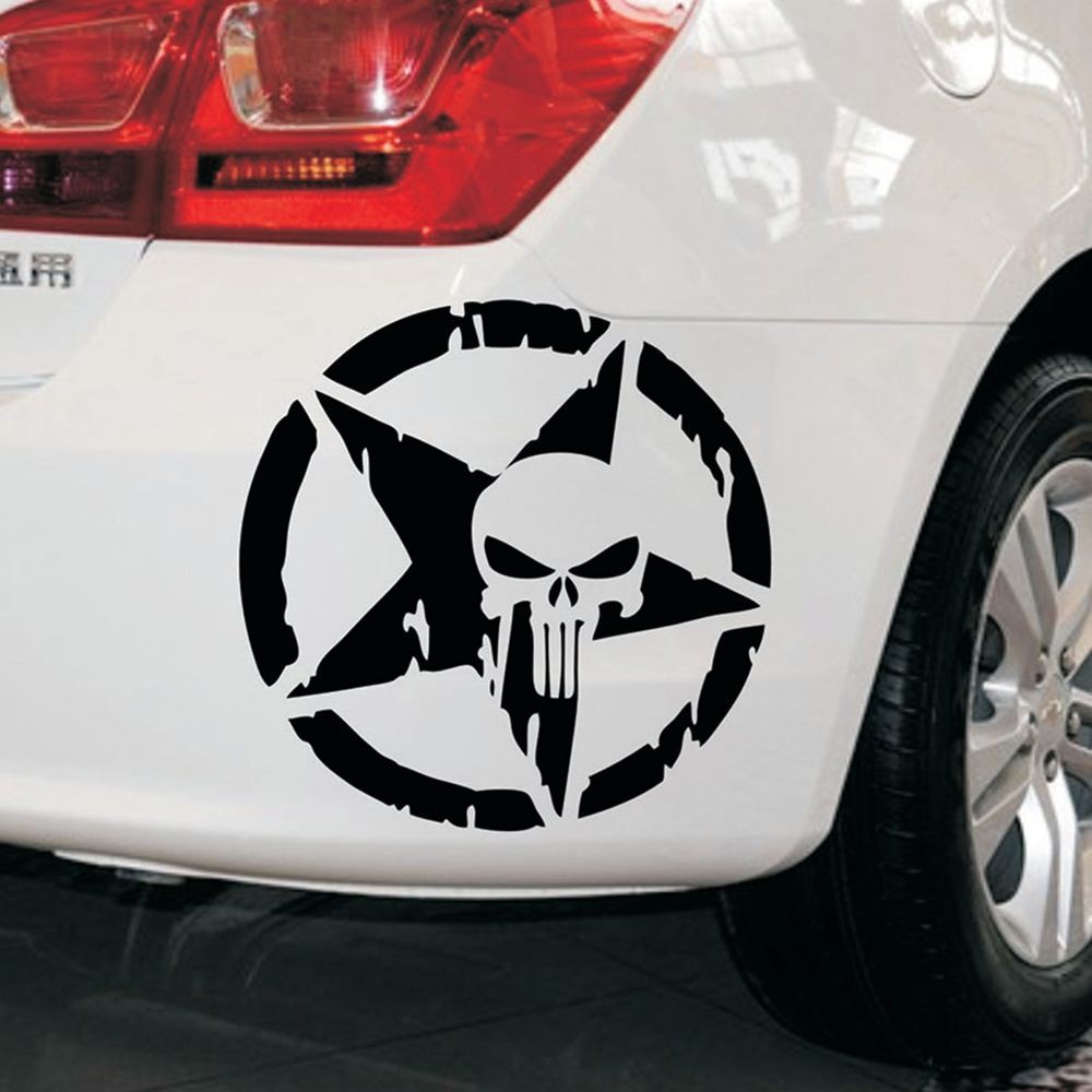 Decal Dán Trang Trí Xe Hơi Hình Đầu Lâu Phim Punisher &amp; Ngôi Sao 13x13cm