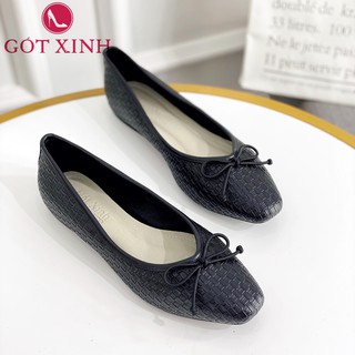 Giày búp bê nữ gót xinh gx233 phối nơ da mềm đế bệt