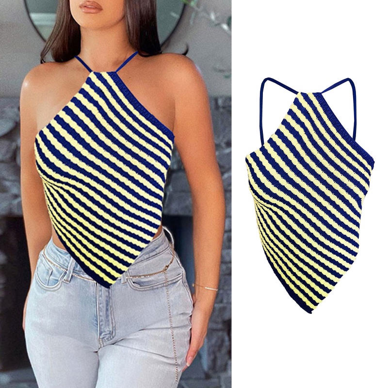 Áo Dệt Kim Hai Dây Họa Tiết Kẻ Sọc Thời Trang Cho Nữ