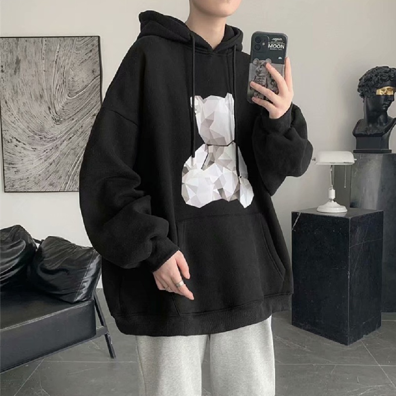 Áo Hoodie Thể Thao Dáng Rộng In Họa Tiết Hoạt Hình Phong Cách Hip Hop Đường Phố Hàn Quốc Cho Nam Cỡ M-5XL