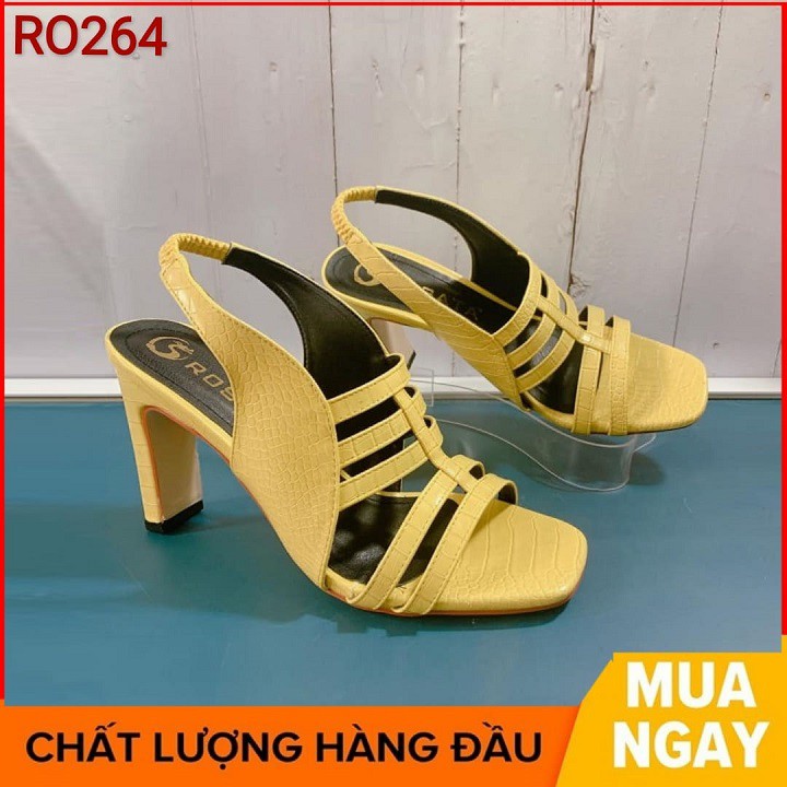 Giày cao gót nữ đẹp đế vuông 8 phân màu xanh vàng hàng hiệu rosata ro264
