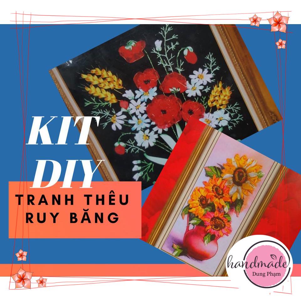 Tranh vải treo tường thêu ruy băng / Tranh hoa treo tường  Mã 02 - 20 mẫu