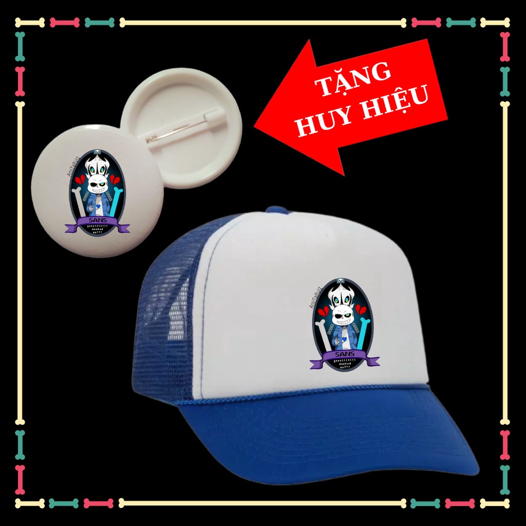 Mũ lưỡi trai in hình Sans Undertale siêu ngầu cho trẻ em đủ màu Tặng HUY HIỆU Sans