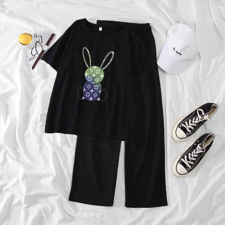 Sét Áo Thỏ in 3D + quần suông trơn, Áo thun from rộng, Chất đẹp không xù, quần suông ống rộng, Sét bộ mặc ở nhà - MODY