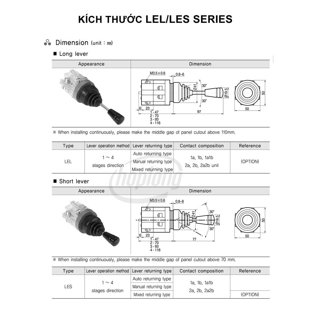 Công tắc cần gạt 2 vị trí Hanyoung tự Giữ- Trả Về LEL-02