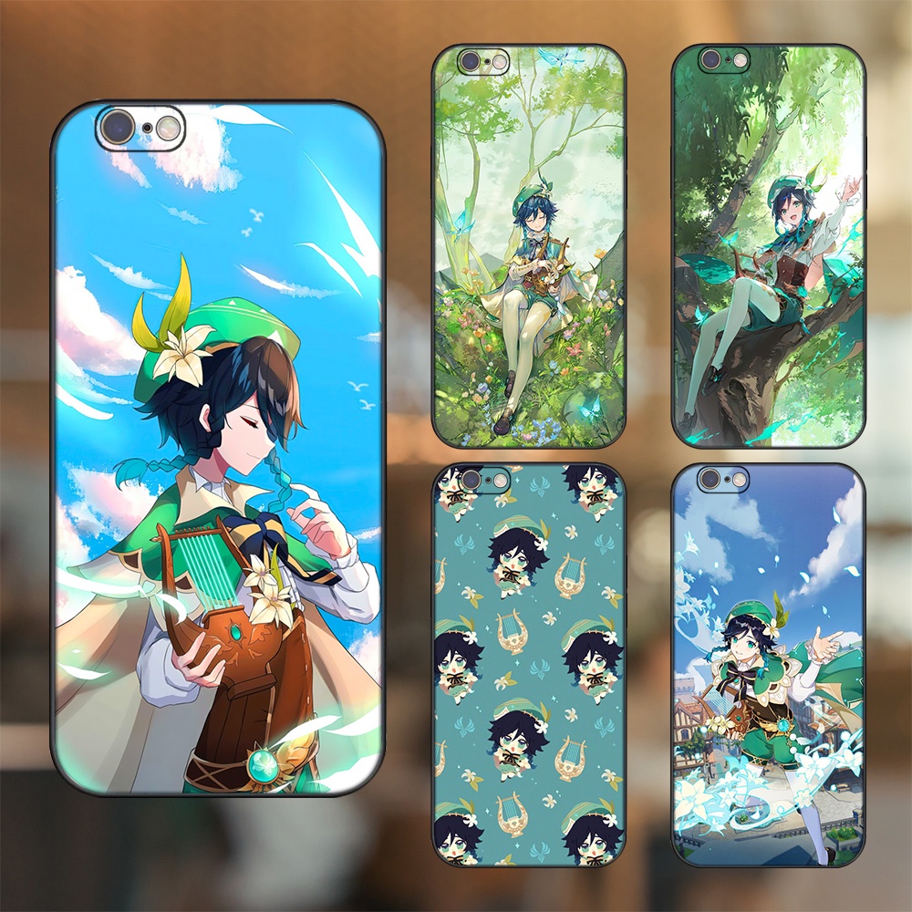 Ốp lưng iPhone 6, 6s dẻo đen cạnh vuông in hình Venti Genshin Impact