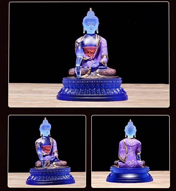 Bộ tượng Dược Sư 7 thế tay lưu ly dát vàng vẽ màu (17cm)