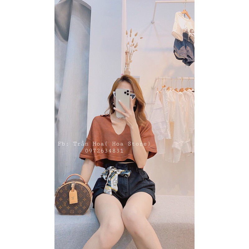 áo len cổ V croptop hot hit - phiên bản cộc tay (bz97-1#) | BigBuy360 - bigbuy360.vn