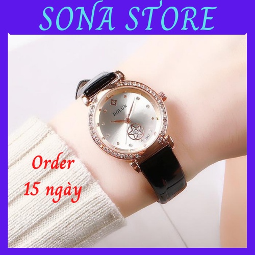 Đồng hồ nữ dây da chính hãng đẹp giá rẻ thời trang mặt tròn Hàn Quốc cao cấp chống nước chống xước nhỏ sang Bolun DH23