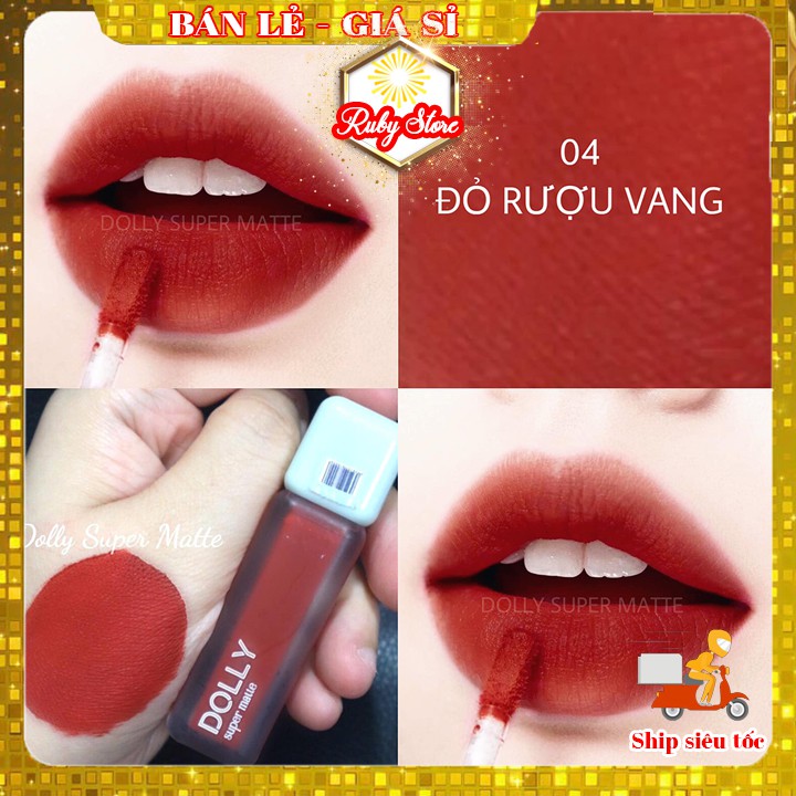 Son DOLLY SUPER MATTE ⚡MUA 1 TẶNG 1⚡ Màu đỏ r.ượu vang quyến rũ, SIÊU TÂY, siêu lỳ không chì an toàn cho mẹ bầu