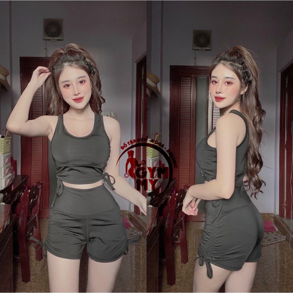 Sét Bộ Borip Áo Hai Dây Phối Quần Short Thun Rút Hai Bên Siêu Cá Tính TTSLA0666