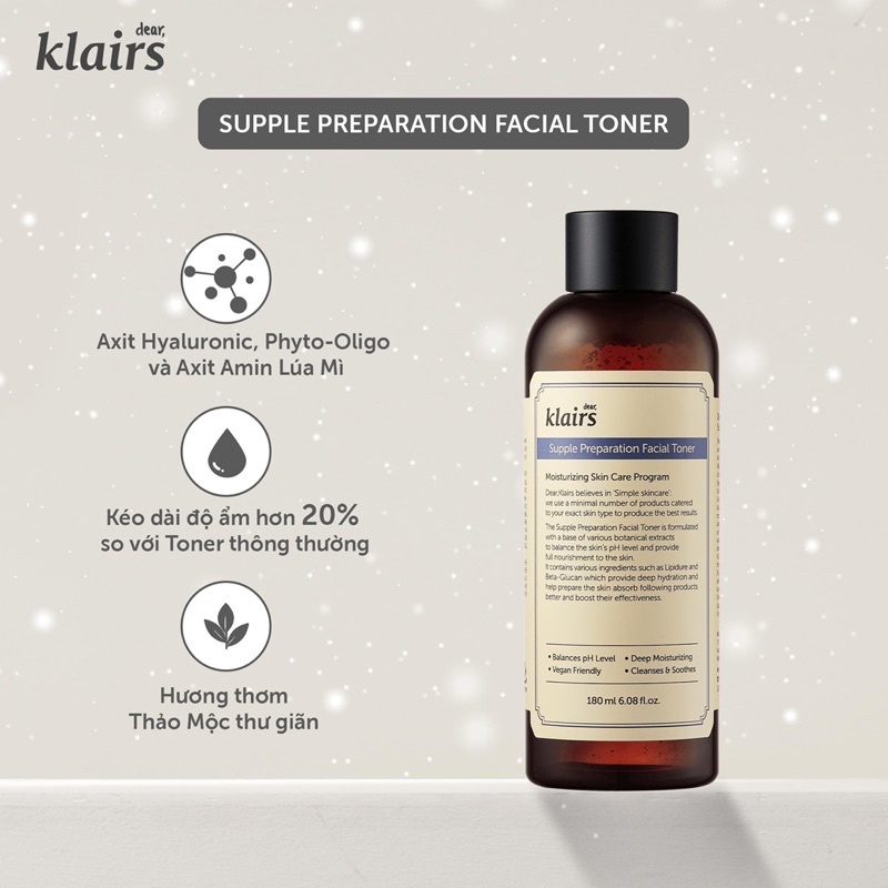 Toner Dear Klairs Không Mùi, Nước Hoa Hồng Klairs 180ml[NHẬP KHẨU CHÍNH NGHẠCH]