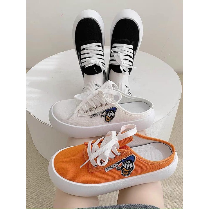 Giày Sục Thể Thao Ulzzang Vải Canvas Đế Bánh Mỳ Hình Vịt Ngộ Nghĩnh