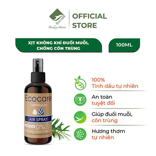 Tinh dầu xịt không khí đuổi muỗi, côn trùng ECOCARE 100ml với chiết xuất hoàn toàn tự nhiên, an toàn cho sức khỏe