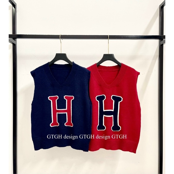 BÁN SỈ ÁO LEN GHILE CHỮ H 2 MÀU ĐỎ VÀ THAN CHO NỮ