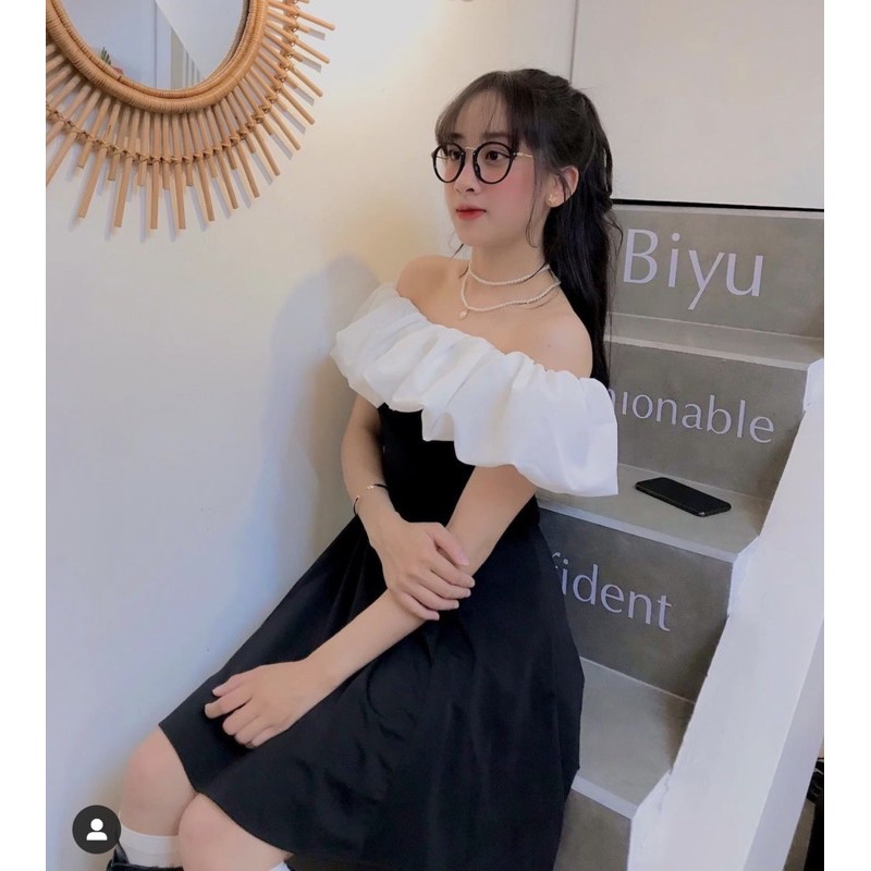 RINGELY DRESS - ĐẦM ĐEN PHỐI BÈO TRẮNG CÓ MÚT | BigBuy360 - bigbuy360.vn