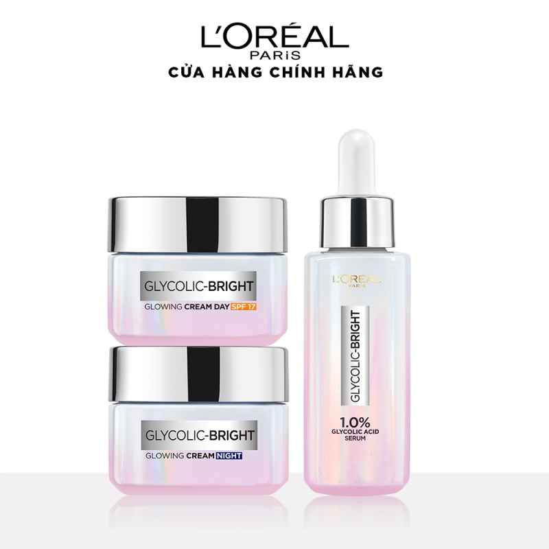 Bộ Serum 30ml &amp; Kem ngày 15ml &amp; Kem đêm 15ml sáng da tức thì Glycolic Bright L'Oreal Paris