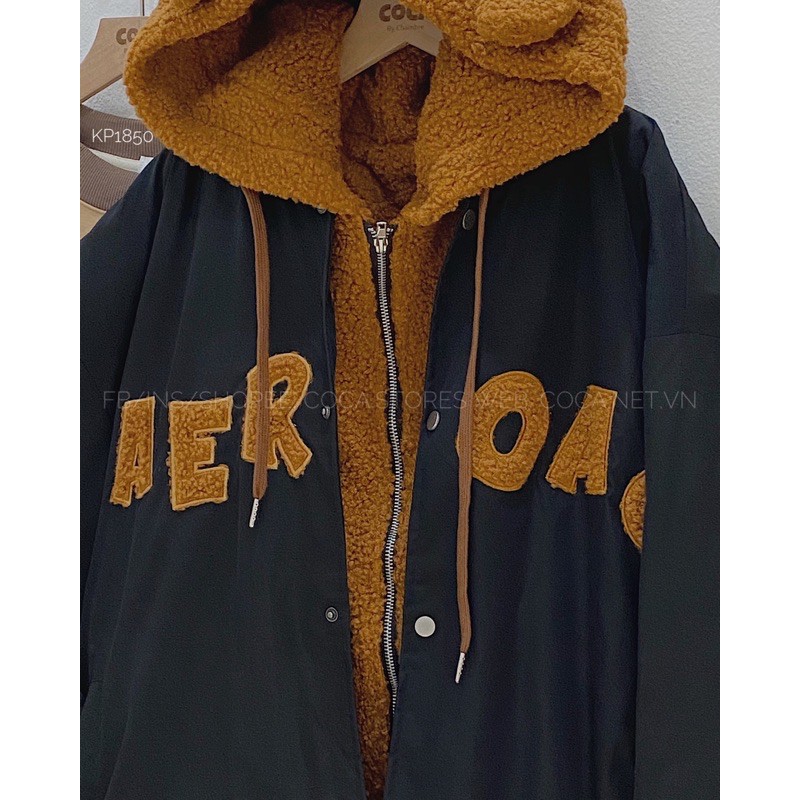 [KP1850]🐻 Áo khoác phao mix lông cừu mũ gấu AER (Có sẵn/ảnh thật) | BigBuy360 - bigbuy360.vn