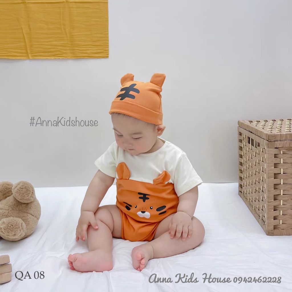 QA 08: Bộ body hổ kèm mũ ngắn tay cực xinh cho bé
