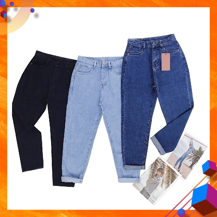 [Size 26-35] Quần Baggy Jean Trơn Đen/Đậm/Nhạt - Lưng Cao, Form Siêu Đẹp