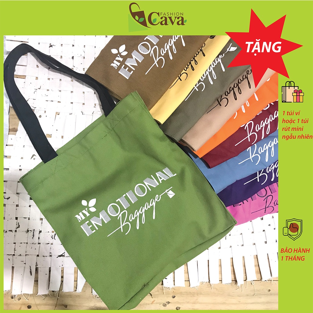 Túi tote vải canvas có khóa kéo, nhiều màu sắc