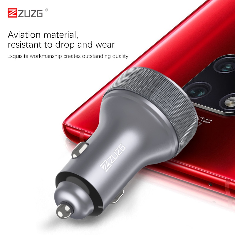Tẩu sạc ô tô ZUZG hỗ trợ sạc nhanh 22.5W màn hình có đèn LED tích hợp 2 cổng USB và Type-C (C13PD)-Hàng chính hãng