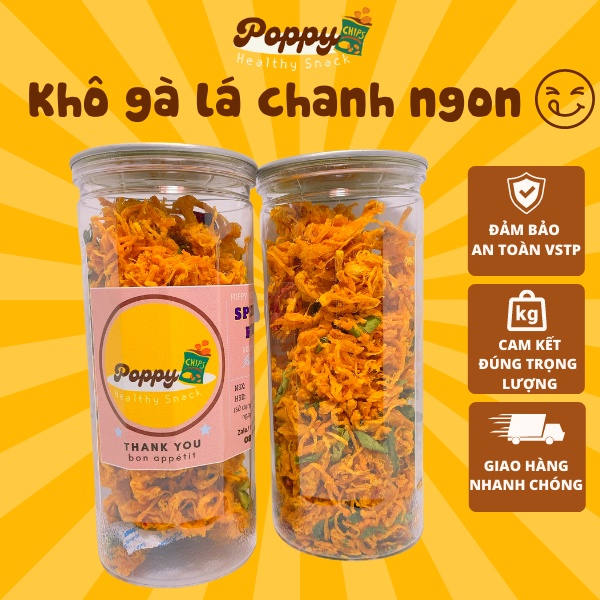 Khô gà lá chanh loại 1 ngon và sạch, hũ zip cao cấp 300gr, đồ ăn vặt POPPY