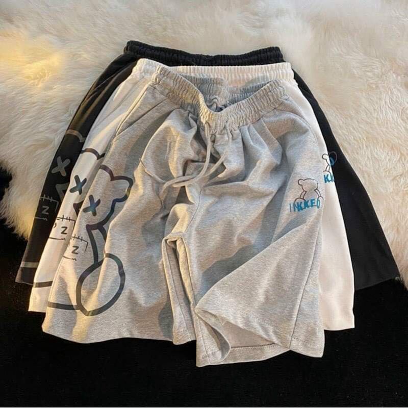 Quần short nam nữ hoạ tiết gấu phản quang chất thun QSHR1 | BigBuy360 - bigbuy360.vn