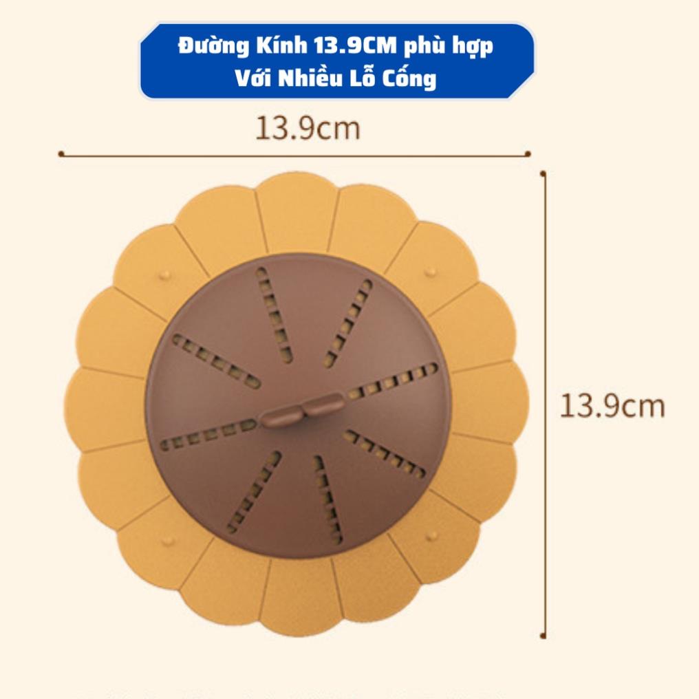 Nắp silicon đậy cống HOA HƯỚNG DƯƠNG 2 chế độ lọc rác / ngăn mùi 13.9x13.9cm tiện lợi