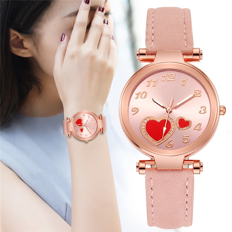 Đồng hồ dây đeo da trang trí mặt hình trái tim thời trang cho nữ