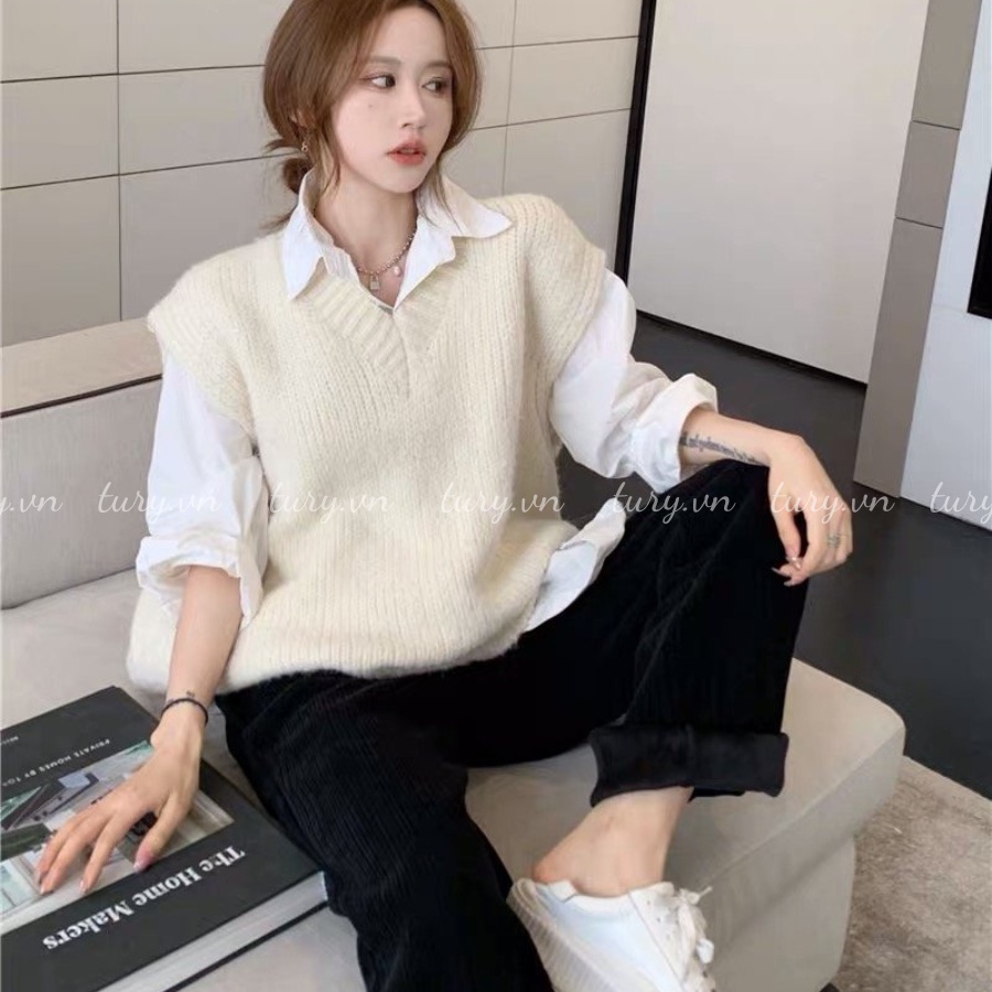 Áo Gile Tay Cộc Cổ V Trơn Chất Len Unisex Thời Trang Thu Đông - Tury.vn - Mã AG007