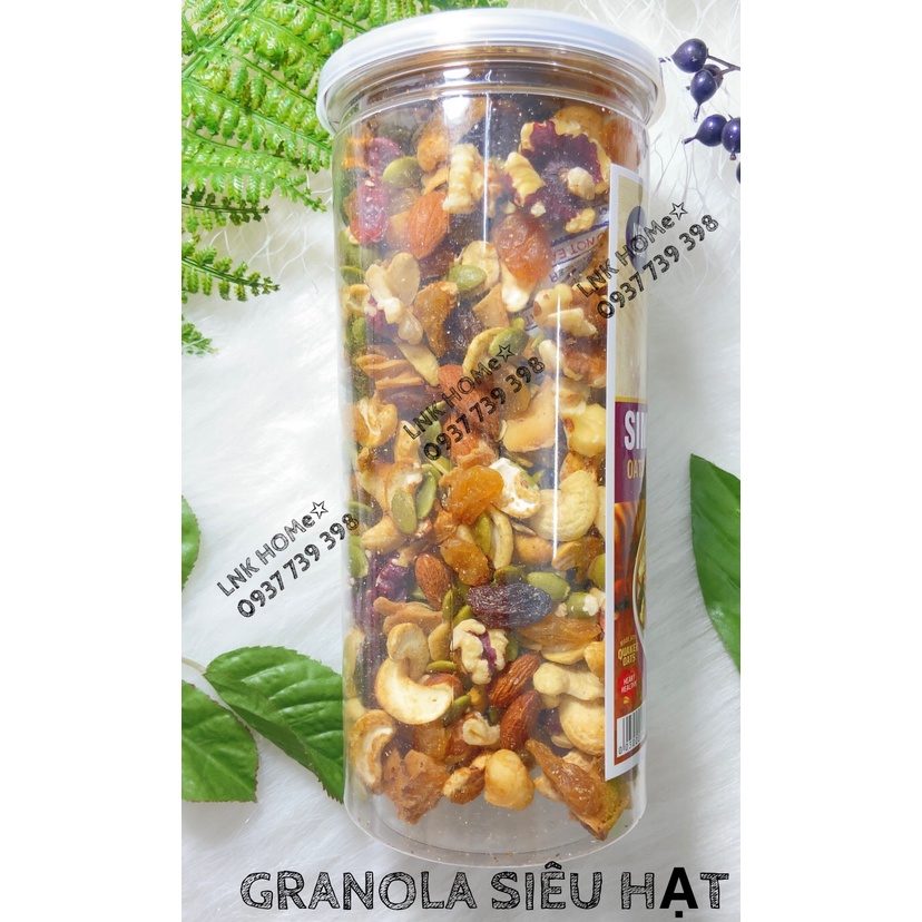 Granola Siêu Hạt cao cấp hủ 500gr, 90% các loại hạt, chỉ 10% yến mạch, Ngũ cốc ăn kiêng không đường