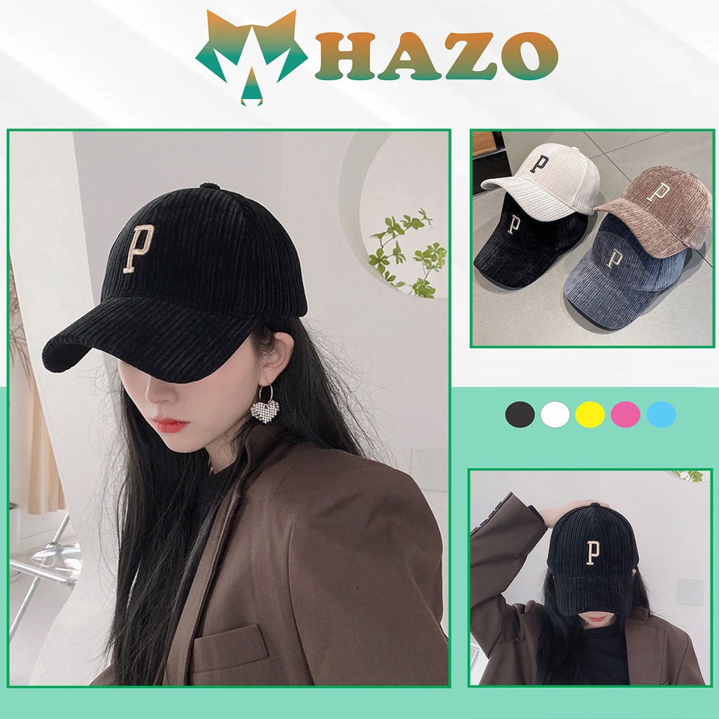 Mũ Lưỡi Trai Nón Kết Nhung Cao Cấp Thêu Chữ P Fashion 394 Phong Cách Ulzzang Form Unisex Nam Nữ - Hazo