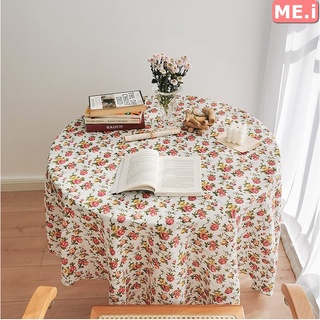 Khăn trải bàn, thảm picnic vải canvas trắng đỏ họa tiết hoa hồng phong cách vintage