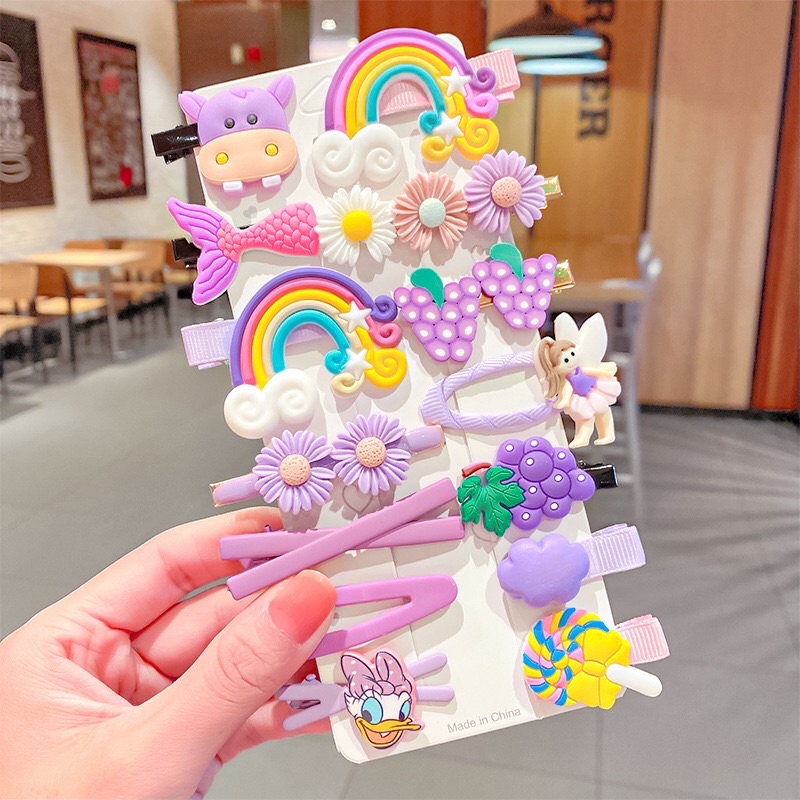 Set 14 Kẹp Tóc Hình Trái Cây, Hoạt Hình Dễ Thương Thời Trang Cho Bé Gái