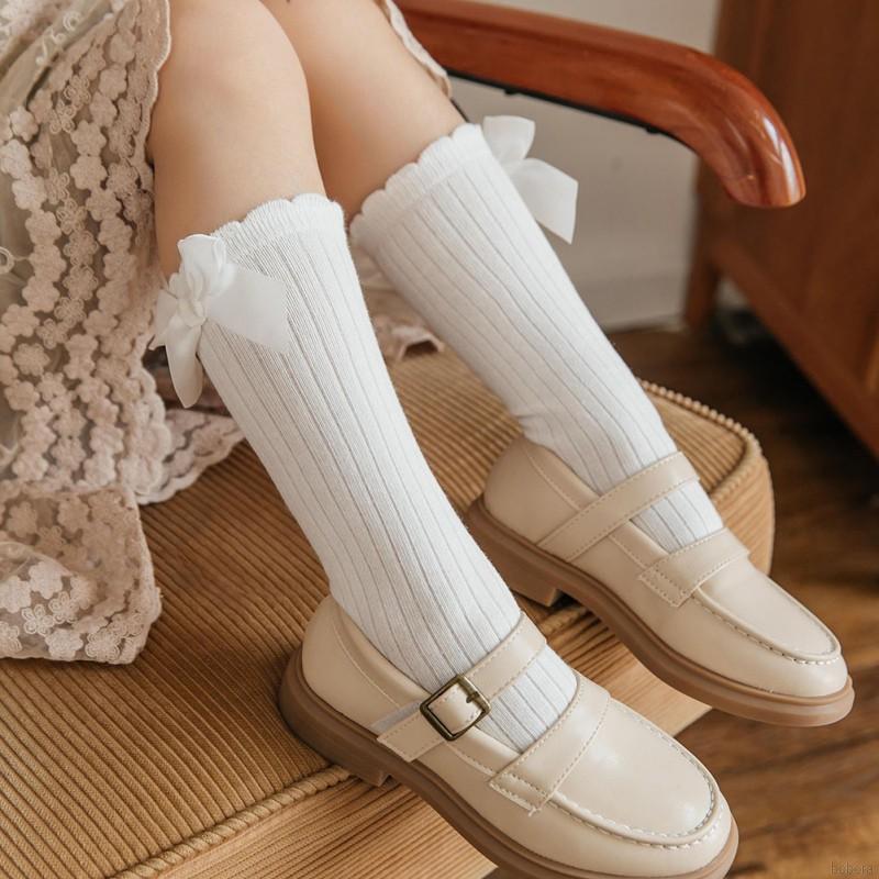 Vớ dài phối ren màu trơn thoáng khí dễ thương dành cho bé gái 0-6 tuổi