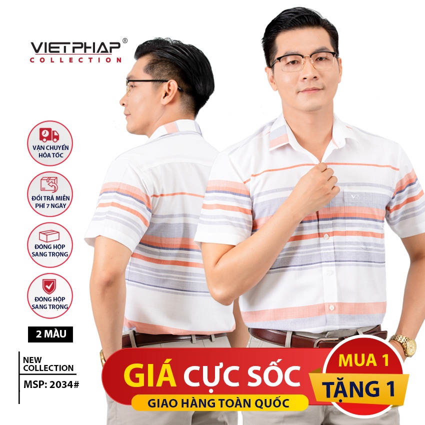 Áo Sơ Mi Nam Tay Ngắn Vạt Ngang Cao Cấp Bamboo Việt Pháp 2034 - HÀNG CHÍNH HÃNG
